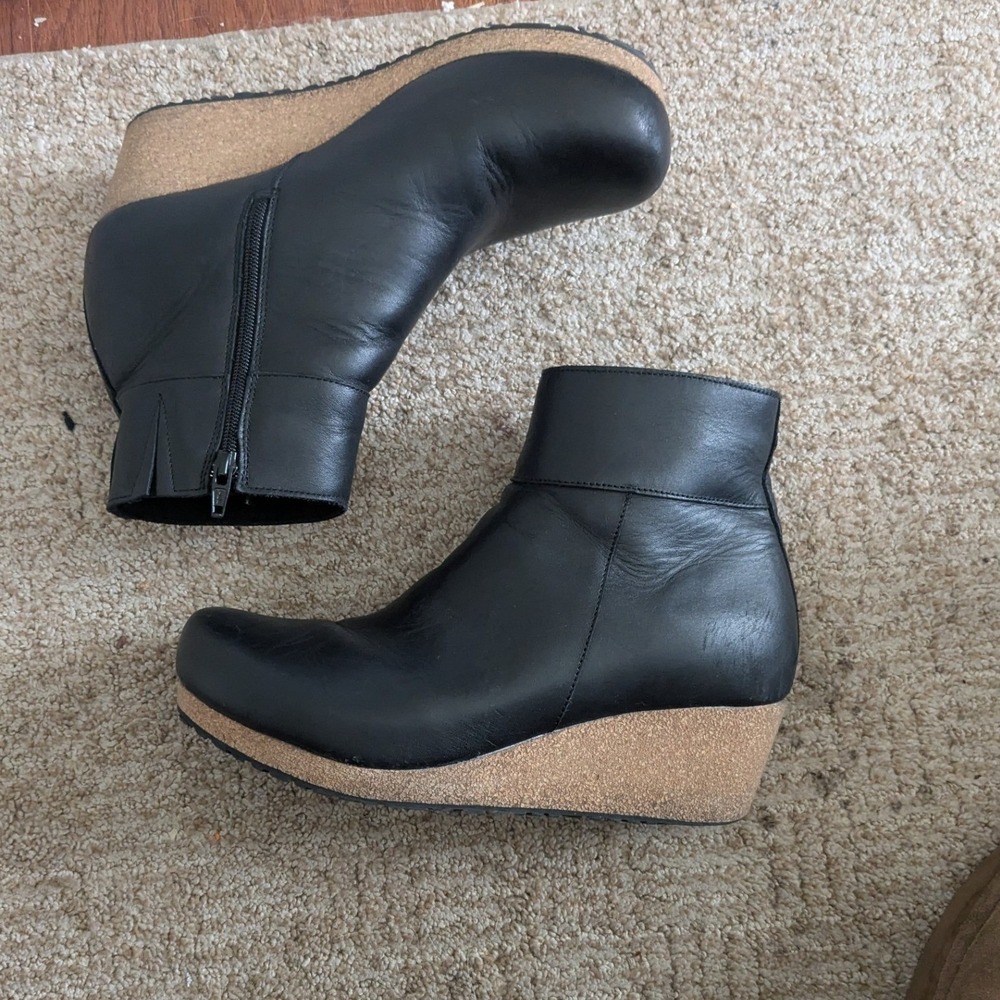 Papillio by Birkenstock Maria Black Leather Wedge Ankle Boot SideZip EU 41 US 10